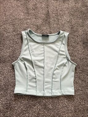 White Fox Women's Mint Green Sleeveless Seam-Detail Crop Top